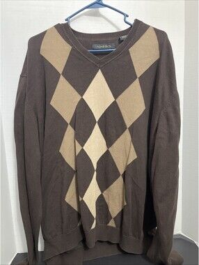 Axist Men's 2XL Brown Pullover Sweater V-Neck Long Sleeve Cotton